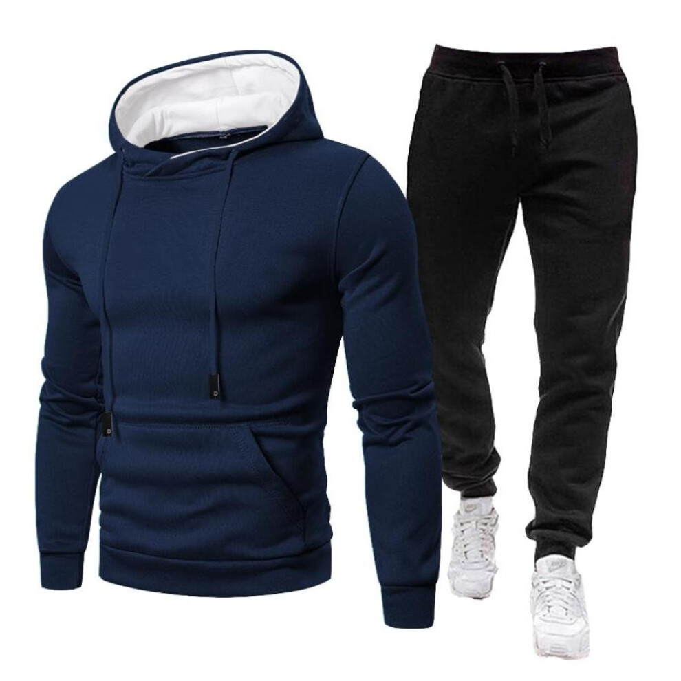 (navy blue, L) Tracksuit Men Sets Winter Hoodies+pants 2 Piece Set 2021 Mens Brand Joggers Sweatpants Suit Male