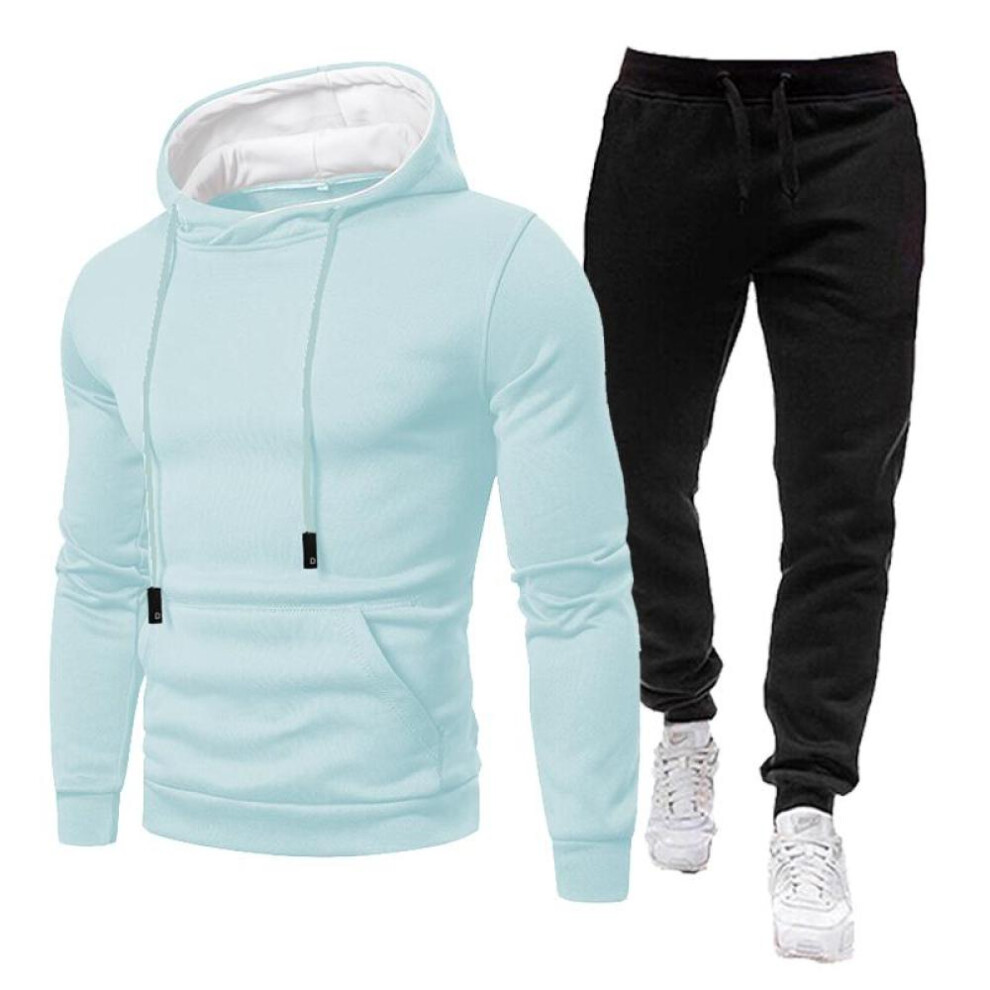 (light blue, M) Tracksuit Men Sets Winter Hoodies+pants 2 Piece Set 2021 Mens Brand Joggers Sweatpants Suit Male