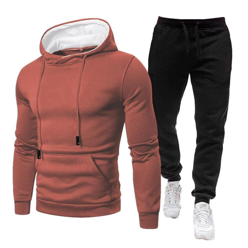 (brown, L) Tracksuit Men Sets Winter Hoodies+pants 2 Piece Set 2021 Mens Brand Joggers Sweatpants Suit Male