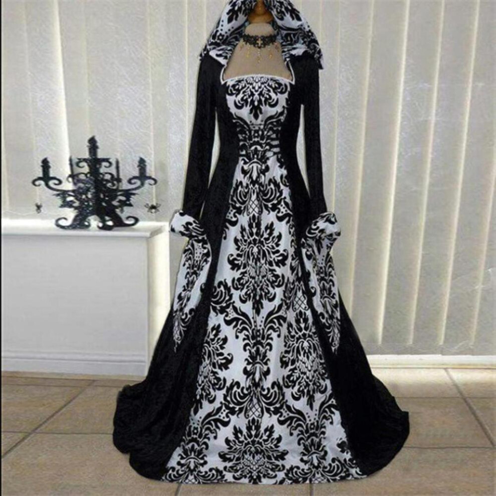 (white, XXXXL) (Joy choose)Women Vintage Retro Gothic Long Sleeve Hooded Dress Long Gown Dresses