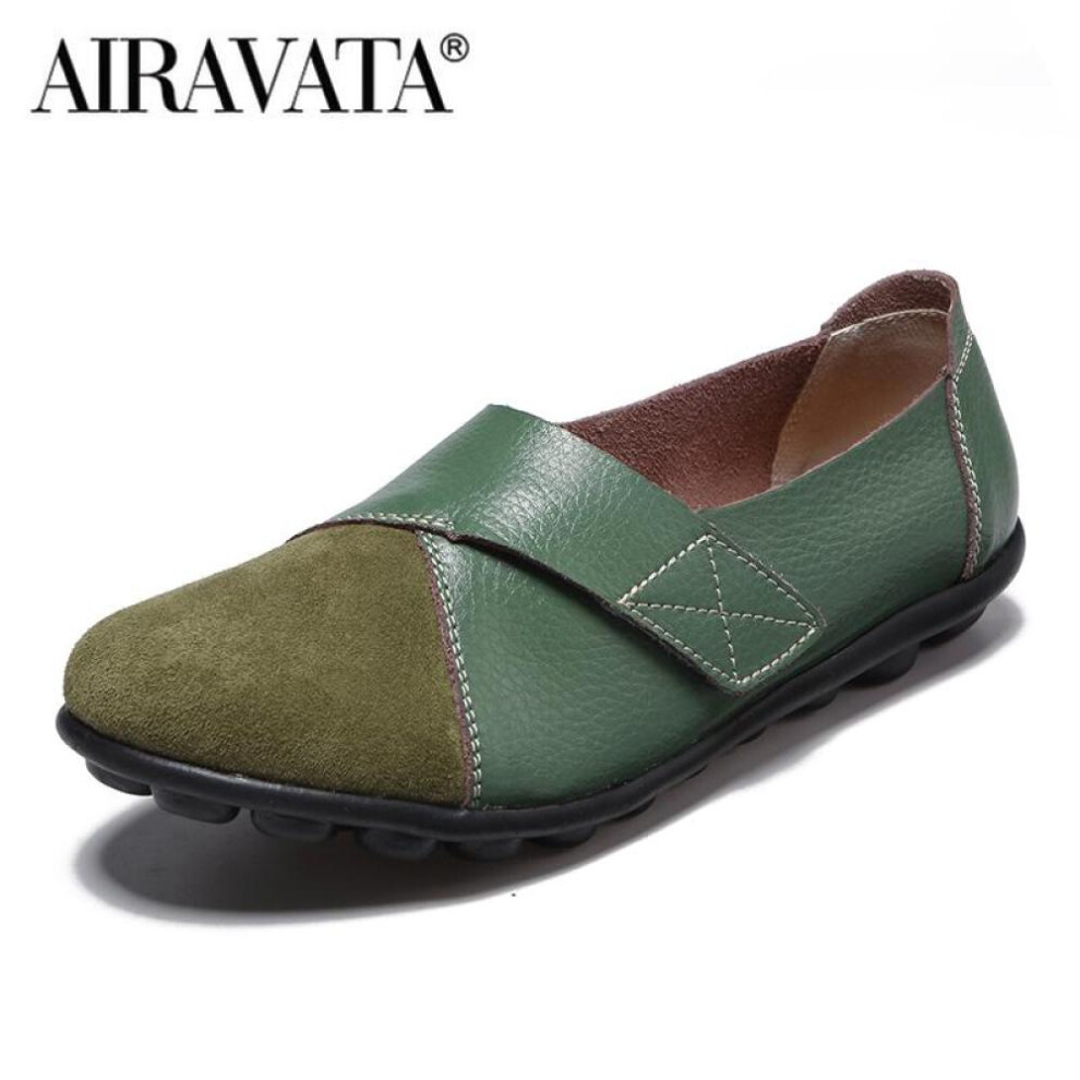 (grass green, 41) Woman&apos;s Flats Loafers Shoes Soft Pu Leather Casual Shoes Big Size 35-44 Mocassin Boat Shoes For Women Hook Loop