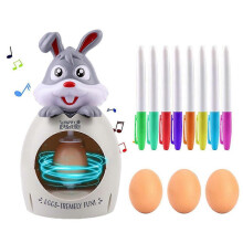 (Grey) Rabbit Easter Egg Painting Machine Spinner Machine Markers Easter Egg Mini Decorator Kit Toys Gift