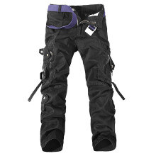 (42, Black) Men Tactical Work Cargo Trousers Army Military Combat Casual Loose Pants