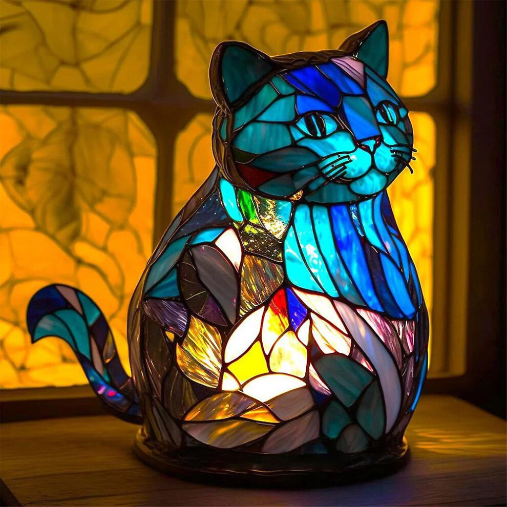 (cat) 3d Animal Table Lamp Series Stained Glass Stained Night Light Retro Desk Lamps