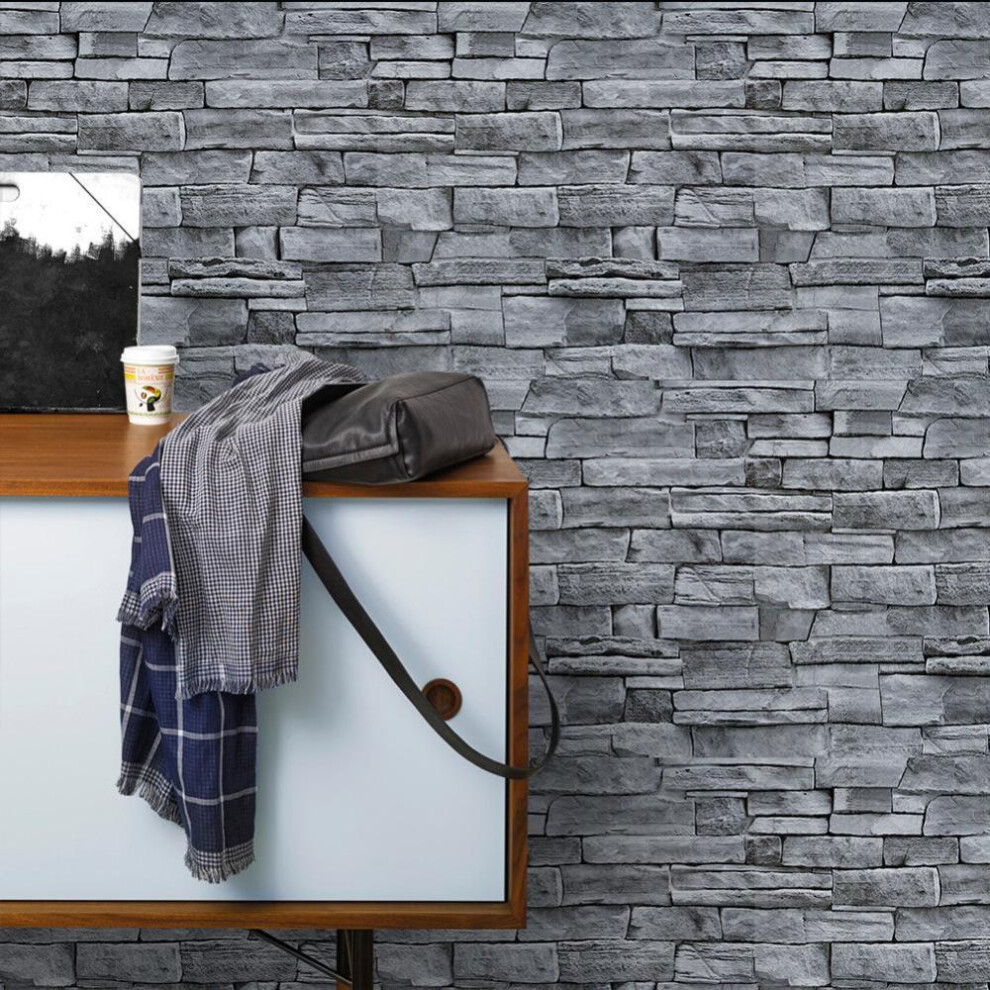 (45cm*6M) Vinyl Grey Stone Brick Peel And Stick Wallpaper Self Adhesive Contact Paper Removable Waterproof Wallpaper For Furniture Renovation