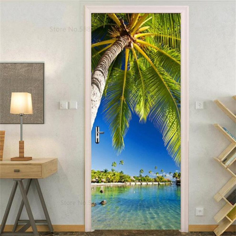 (self-adhesive) Sea Beach Door Decoration Stickers Bedroom Entrance Boys Girls Room 3D Wallpaper Natural Scenery Self-adhesive Home Wall Decals
