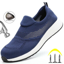 (blue, 45) Summer Breathable Work Safety Shoes Men Women Work Sneakers Light Steel Toe Indestructible Shoes Anti-Smashing Safety Work Boots