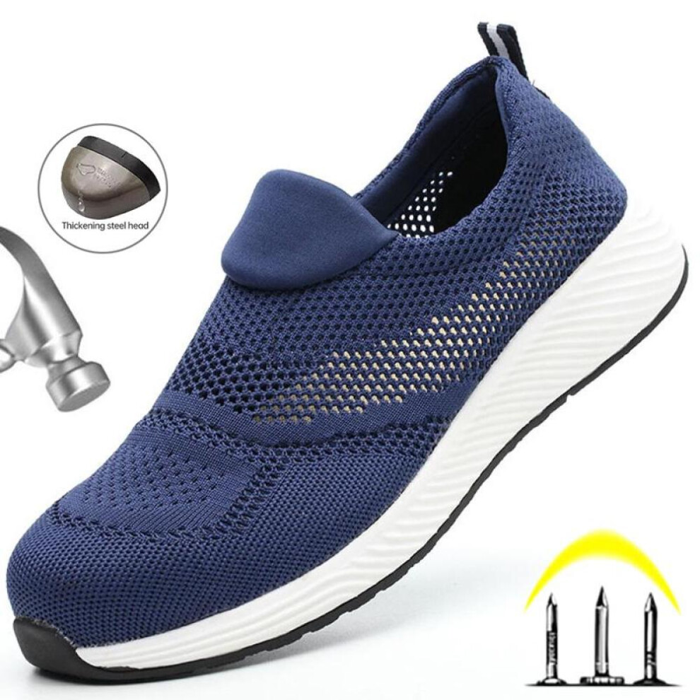 (blue, 36) Summer Breathable Work Safety Shoes Men Women Work Sneakers Light Steel Toe Indestructible Shoes Anti-smashing Safety Work Boots