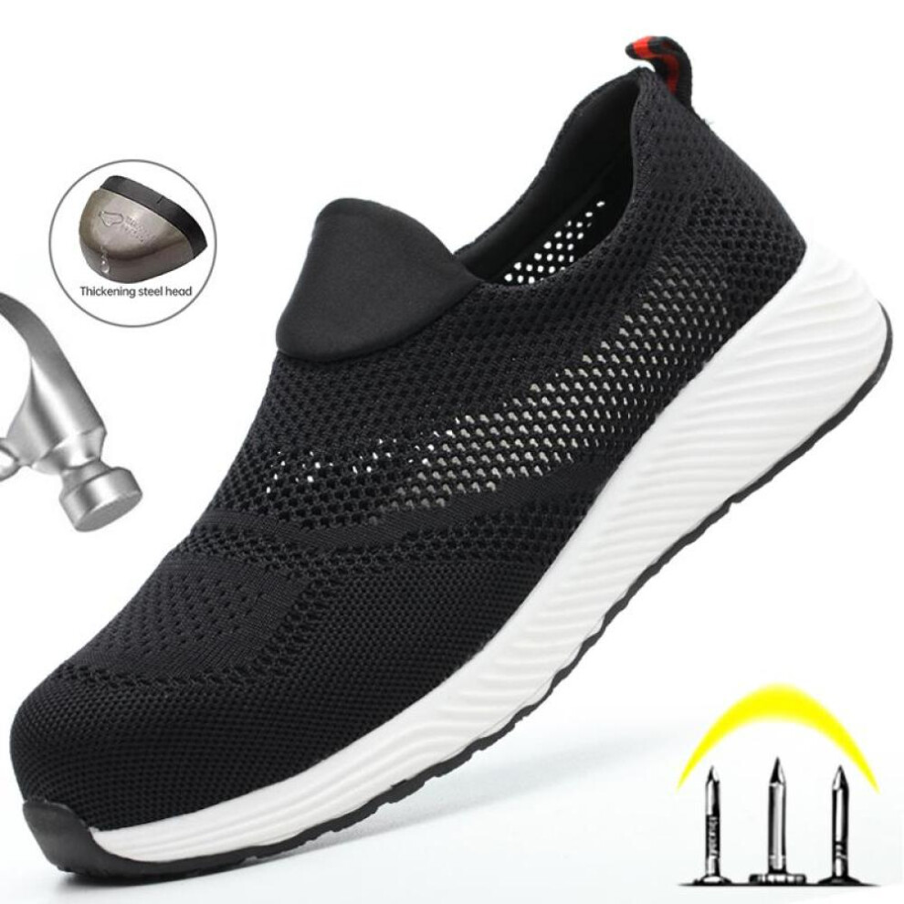 (black, 43) Summer Breathable Work Safety Shoes Men Women Work Sneakers Light Steel Toe Indestructible Shoes Anti-Smashing Safety Work Boots
