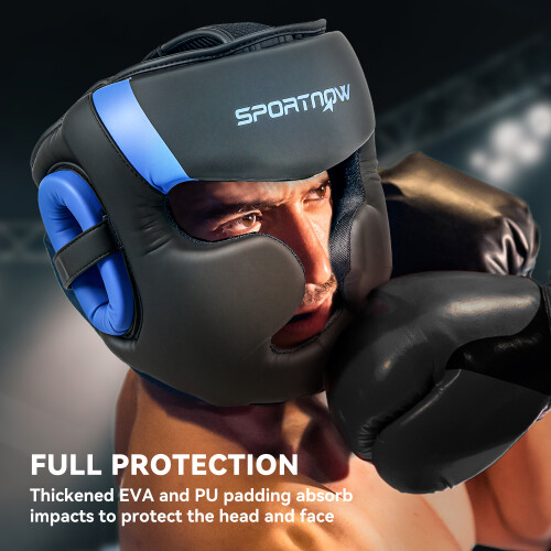 SPORTNOW Boxing Headguard w/ Adjustable Strap for Sparring, Kickboxing, Blue 2
