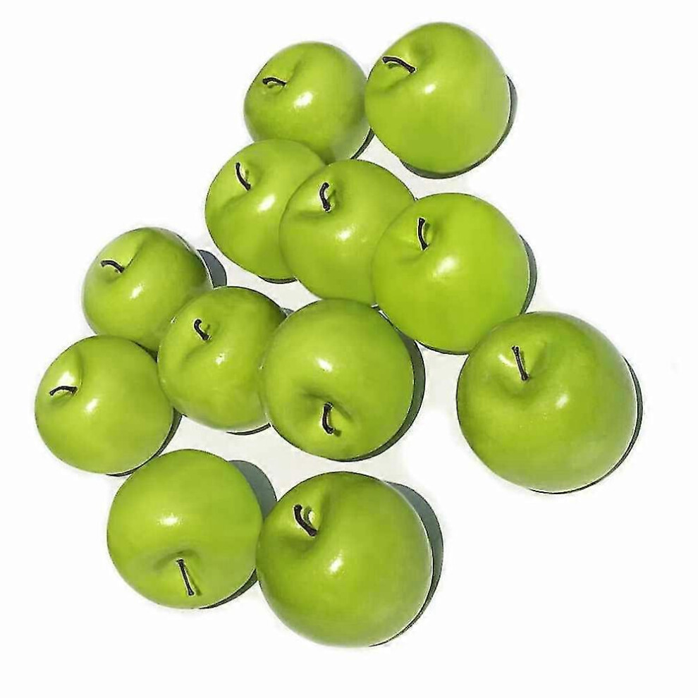 12 Stuks Kunstmatige Levensechte Neppe Groene Appel Set Nep Fruit Compatibel Met Home-image