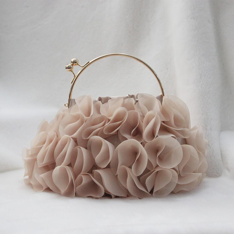 (champagne) New Fashion Brand Handbags Women Flower Cute Bag Solid Luxury Champagne Bags Floral Bride Totes Cute Trendy Casual Day Clutch