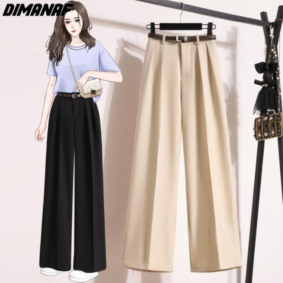 (beige, 4XL) Dimanaf 2024 New Plus Size Spring Summer Long Pants Women Elastic Waist Loose Casual Solid Trousers Wide Leg Pants