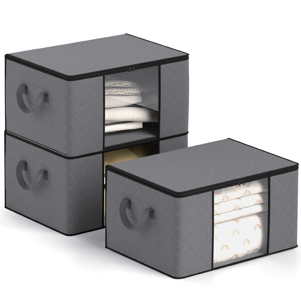 (Grey) 3 Pack 90L Large Clothes Storage Bags