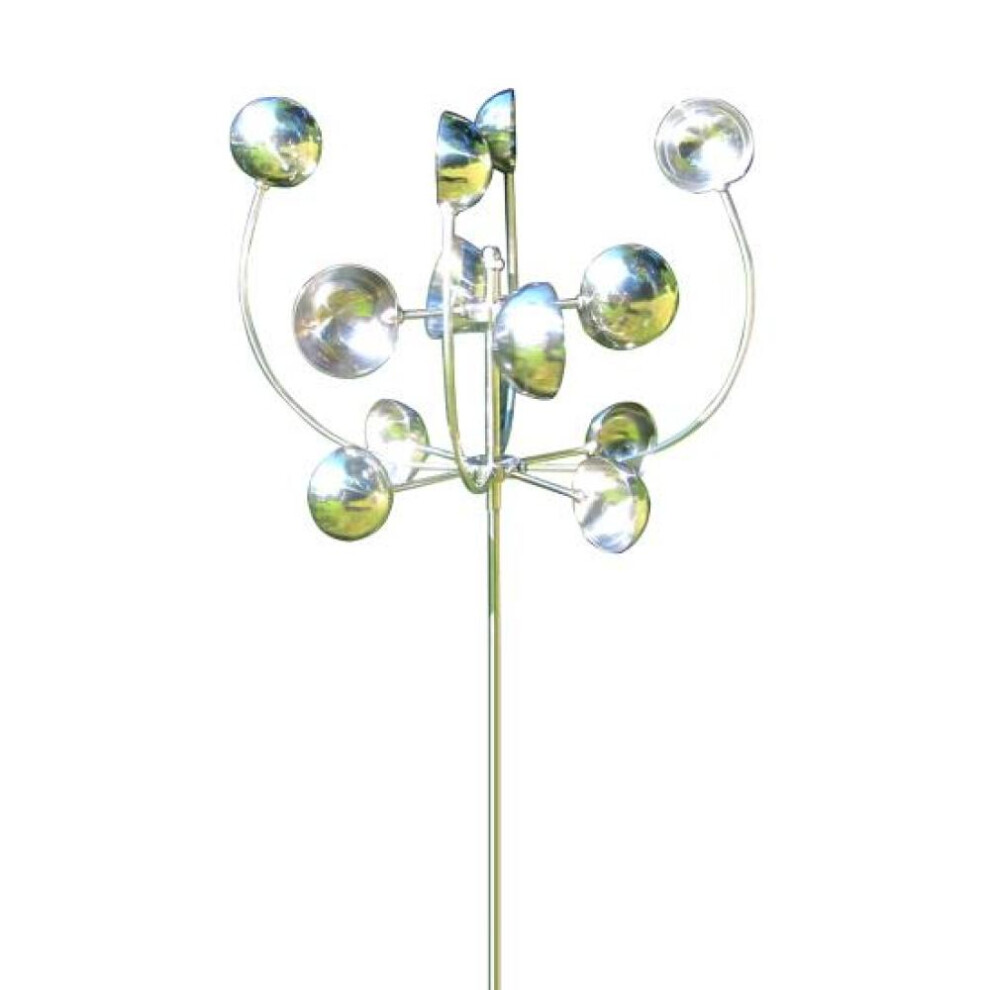 (silver) Wind Spinner Iron Art 3D Metal Windmill Kinetic Sculpture Garden Decoration Home Decor