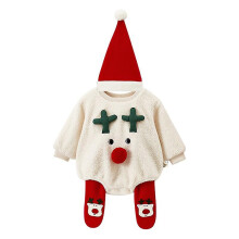 (80cm) Baby Christmas Wrapping Clothes Newborn Autumn And Winter Romper Baby Cartoon Coat (3-piece Set)