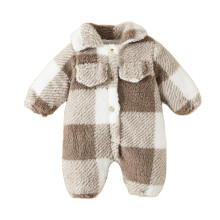 (3-6 Months) Baby Boy Clothes Infant Overalls Newborn Girl Romper Khaki Plaid Fluffy Fleece Long-sleeve Baby Stuff Jumpsuits