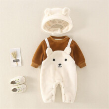 (6-9M, 1) Winter Warm Baby's Rompers Cartoon Bear Baby Boy Hooded Clothes Newborns Jumpsuit For Kids Boys Fleece Clothing 0-12month