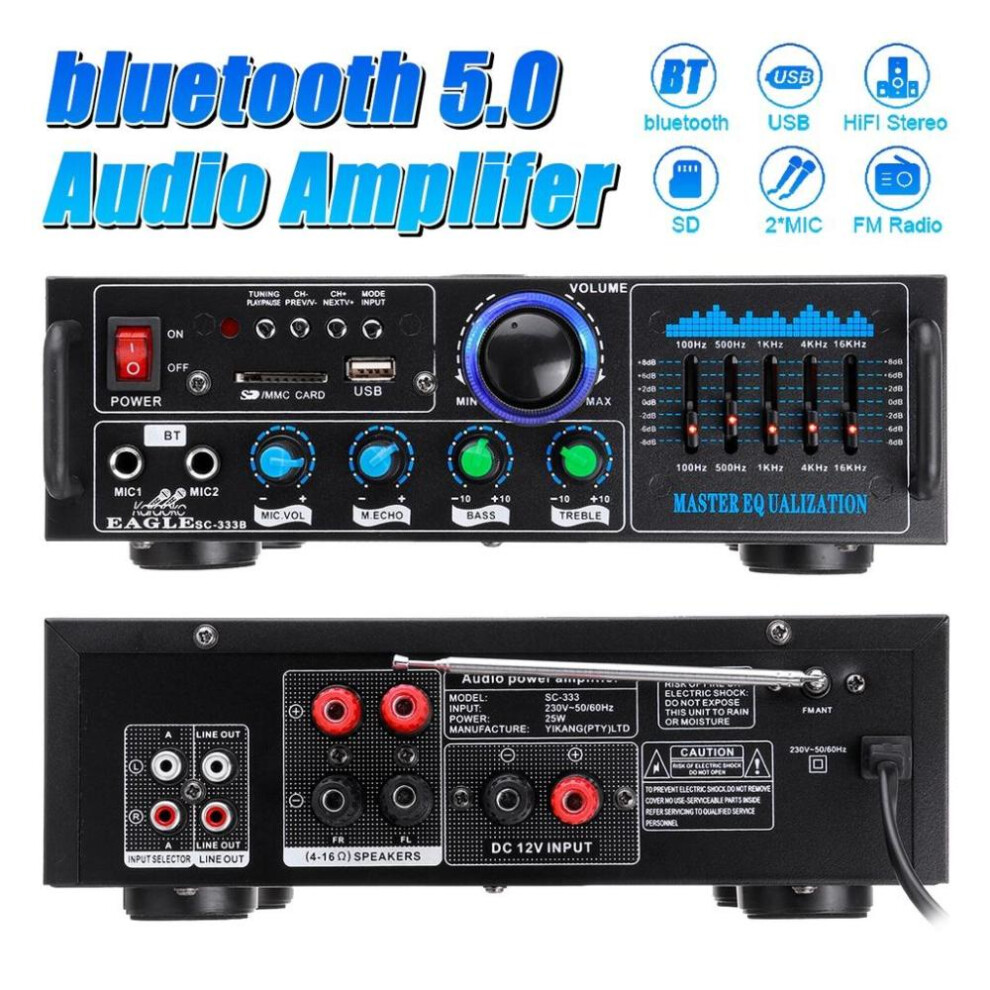 2000w Bluetooth Stereo Amplifier 220v Surround Sound Mixer Fm Aux Usb Sd Amp Home Cinema Karaoke Remote Control 2 Micphone