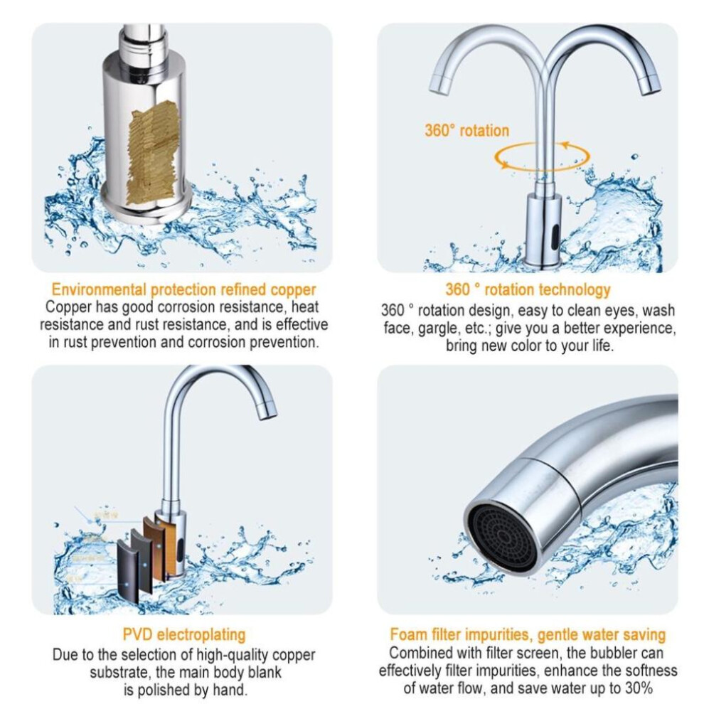 Infrared Sensor Basin Sink Faucet Touchless Automatic Touch Free Water Saving Sensor Deck Mount Sense Water Faucets Tap