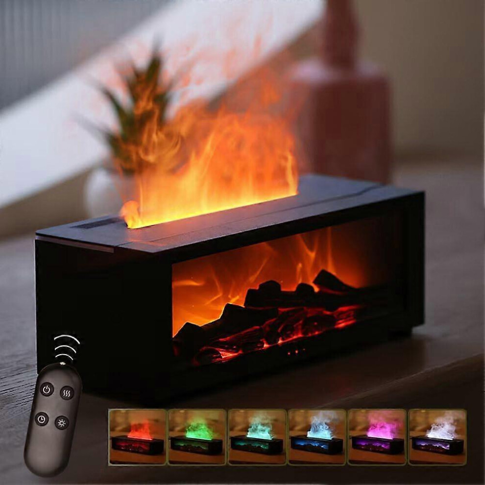(Black) Mini Fireplace Diffusers for Essential Oils, Bonfire Flame Humidifier with 7 Colors Light for Home Room Office-image-OPC-PFVNKTN-NEW