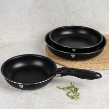 (Matt Black, 3 Pcs Frying Pans) Aluminium Induction Stackable Space Saving Pots Frying Pan Set Detachable Handle
