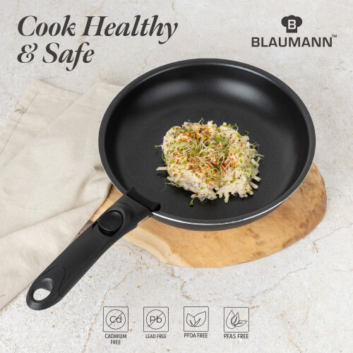 (Matt Black, 3 Pcs Frying Pans) Aluminium Induction Stackable Space Saving Pots Frying Pan Set Detachable Handle 2