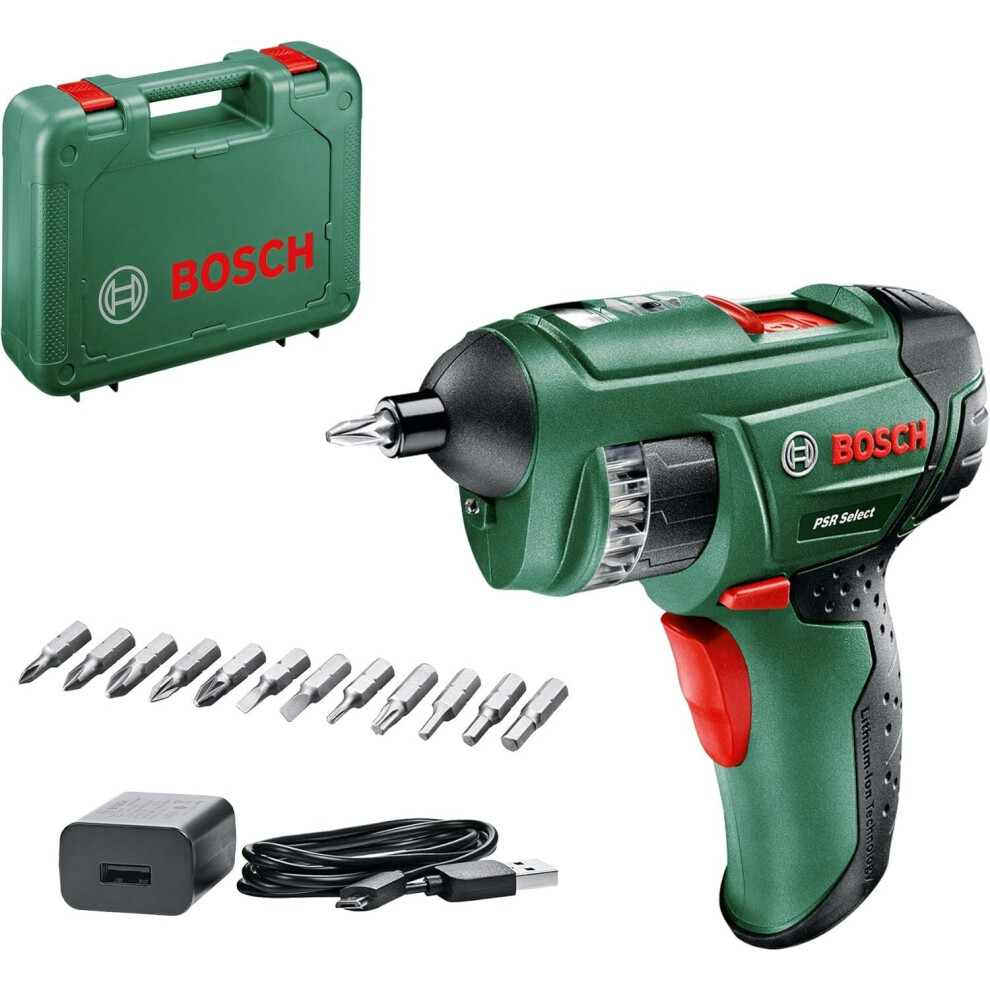 Bosch 3.6V Cordless Electric Screwdriver Gun with 12 Screwdriver Bits & Case (PSR Select)