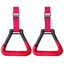 (Red) 2pcs Gymnastic Rings With Adjustable Buckle Straps Professional Fitness