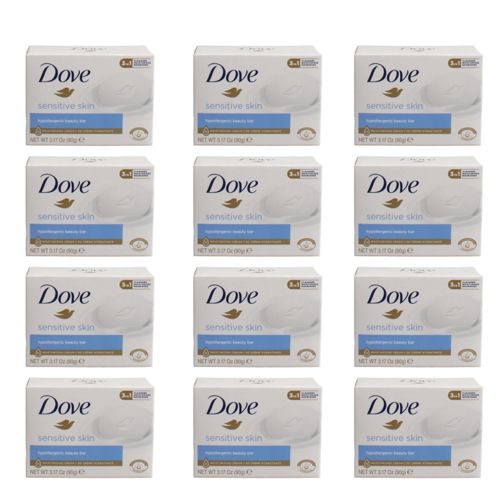 12 x 90g Dove Soap Bar Sensitive Skin Hypoallergenic Beauty Bar