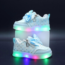 (25 Length 15.2cm, blue) Girls Princess Luminous Soft-soled Sports Shoes Spring and Autumn New Comfortable Bow Children Girls Casual Shoes