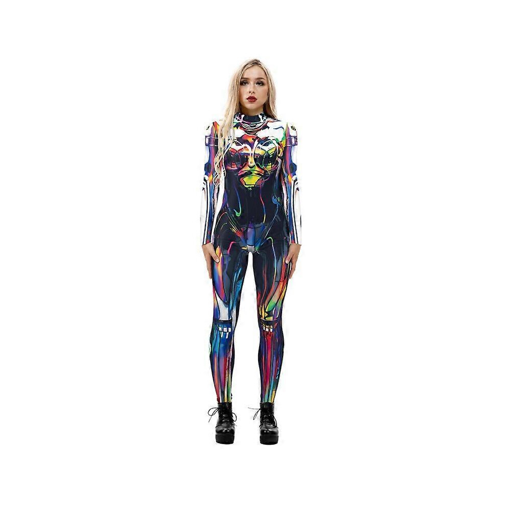 (S, Color Silver) Jumpsuit sexy print cos futuristic clothing tight jumpsuit-image-OPC-PFVNPJT-NEW