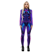 (M, Purple 2) Jumpsuit sexy print cos futuristic clothing tight jumpsuit