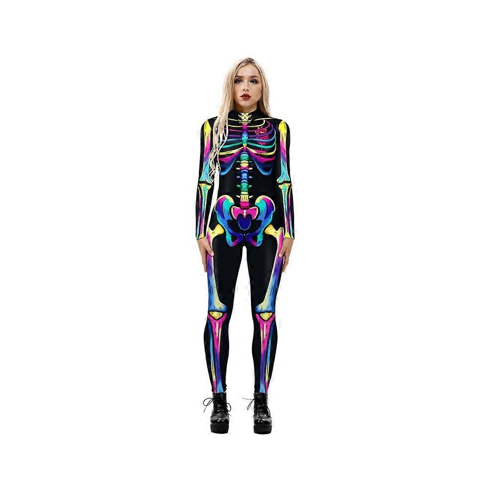 (XL, Colored Skull) Jumpsuit sexy print cos futuristic clothing tight jumpsuit-image-OPC-PFVNPMZ-NEW