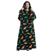(1pc-Adult Free Size, FH141) Extra Long Flannel Blanket Sleeves Winter Hoodie Jacket Pullover Fleece Giant Wearable Blanket Hoodie Oversized