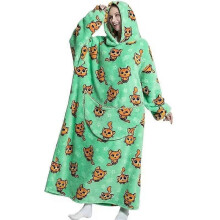 (1pc-Adult Free Size, FH116) Extra Long Flannel Blanket Sleeves Winter Hoodie Jacket Pullover Fleece Giant Wearable Blanket Hoodie Oversized