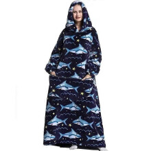 (1pc-Kid Free Size, FH1251) Extra Long Flannel Blanket Sleeves Winter Hoodie Jacket Pullover Fleece Giant Wearable Blanket Hoodie Oversized