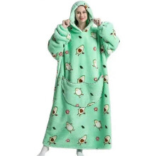 (1pc-Kid Free Size, multi) Extra Long Flannel Blanket Sleeves Winter Hoodie Jacket Pullover Fleece Giant Wearable Blanket Hoodie Oversized