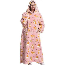 (1pc-Kid Free Size, FH122) Extra Long Flannel Blanket Sleeves Winter Hoodie Jacket Pullover Fleece Giant Wearable Blanket Hoodie Oversized
