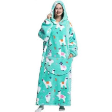 (1pc-Adult Long Size, FH130) Extra Long Flannel Blanket Sleeves Winter Hoodie Jacket Pullover Fleece Giant Wearable Blanket Hoodie Oversized