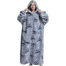(1pc-Adult Long Size, FH121) Extra Long Flannel Blanket Sleeves Winter Hoodie Jacket Pullover Fleece Giant Wearable Blanket Hoodie Oversized