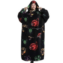 (1pc-Adult Long Size, FH126) Extra Long Flannel Blanket Sleeves Winter Hoodie Jacket Pullover Fleece Giant Wearable Blanket Hoodie Oversized