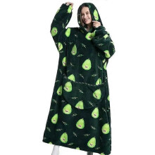 (1pc-Adult Long Size, FH128) Extra Long Flannel Blanket Sleeves Winter Hoodie Jacket Pullover Fleece Giant Wearable Blanket Hoodie Oversized