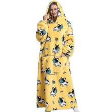 (1pc-Baby Free Size, FH125) Extra Long Flannel Blanket Sleeves Winter Hoodie Jacket Pullover Fleece Giant Wearable Blanket Hoodie Oversized