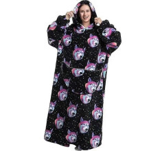 (1pc-Adult Long Size, FH120) Extra Long Flannel Blanket Sleeves Winter Hoodie Jacket Pullover Fleece Giant Wearable Blanket Hoodie Oversized