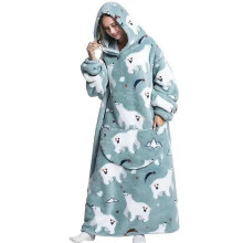 (1pc-Baby Free Size, FH112) Extra Long Flannel Blanket Sleeves Winter Hoodie Jacket Pullover Fleece Giant Wearable Blanket Hoodie Oversized