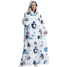 (1pc-Baby Free Size, FH124) Extra Long Flannel Blanket Sleeves Winter Hoodie Jacket Pullover Fleece Giant Wearable Blanket Hoodie Oversized