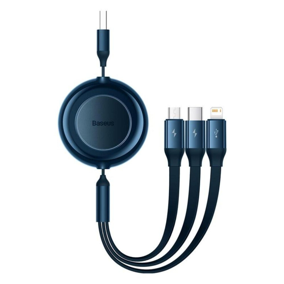 (blue, 3.5A) Baseus Bright Mirror Series Retractable 3-in-1 Fast Charging Data Cable Usb To M+l+c 3.5a 66w