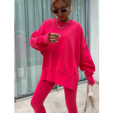 (S, red) New women's Europe and the United States casual tight pants loose sweater jacket suit two-piece suit