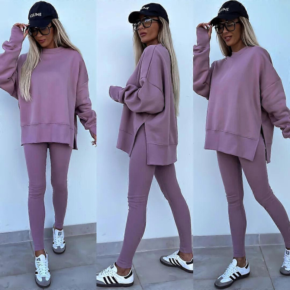 (L, purple) New women's Europe and the United States casual tight pants loose sweater jacket suit two-piece suit-image-OPC-PFVNRWF-NEW